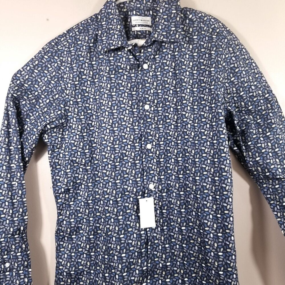 Lucky Brand Shirt Mens 15.5 34 Long Sleeve Button Up Navy Geometric Cowboy Rodeo